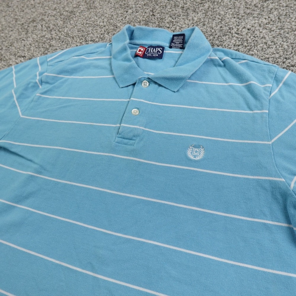 Ralph Lauren Chaps Polo Shirt‎ Mens L Blue Crest Logo Golf Rugby Casual Preppy